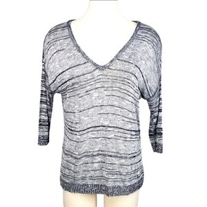 Absolutely Semisheer Sweater Size Medium Lightweight V Neck Navy Gray Womens Y2K